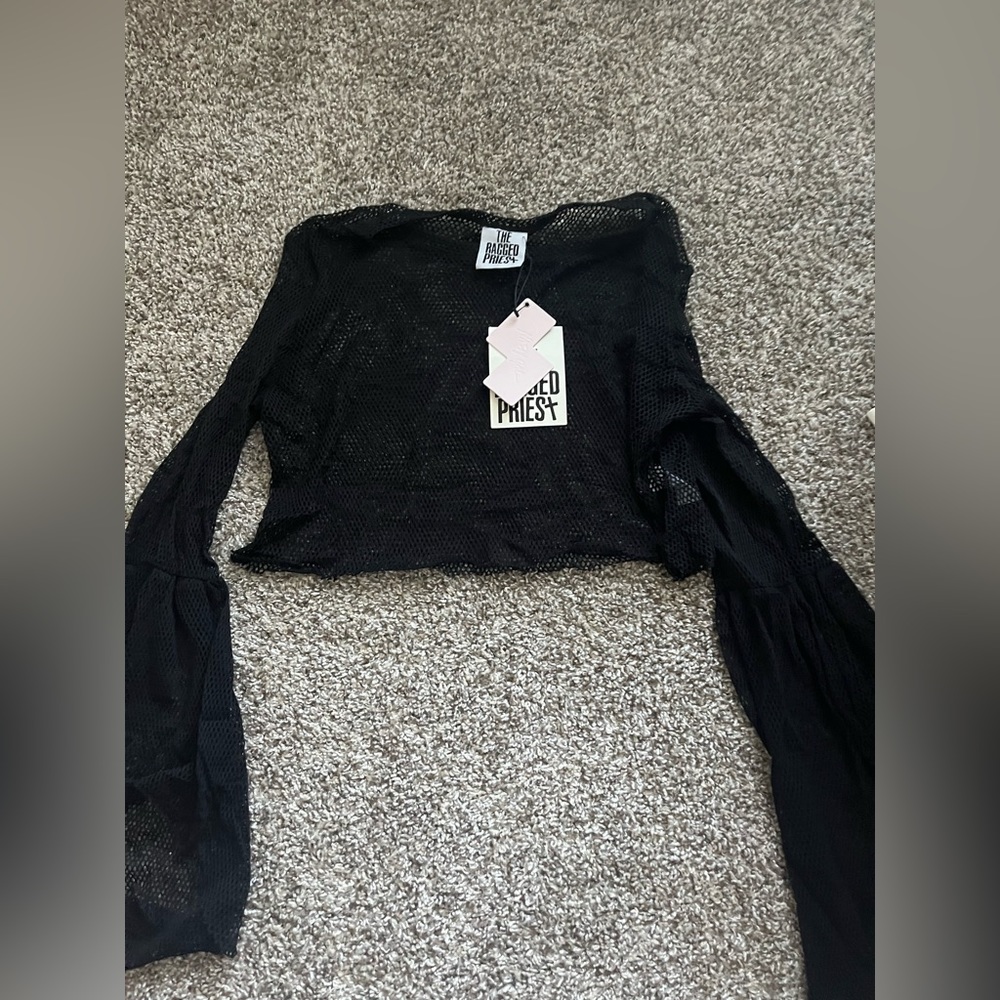 Nasty Gal Ragged Priest mesh Flowy cropped top